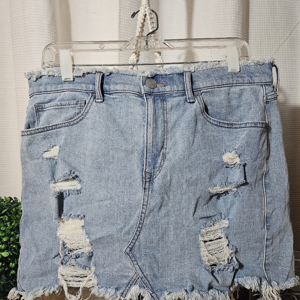 Express Distressed Denim Mini Skirt Size 10